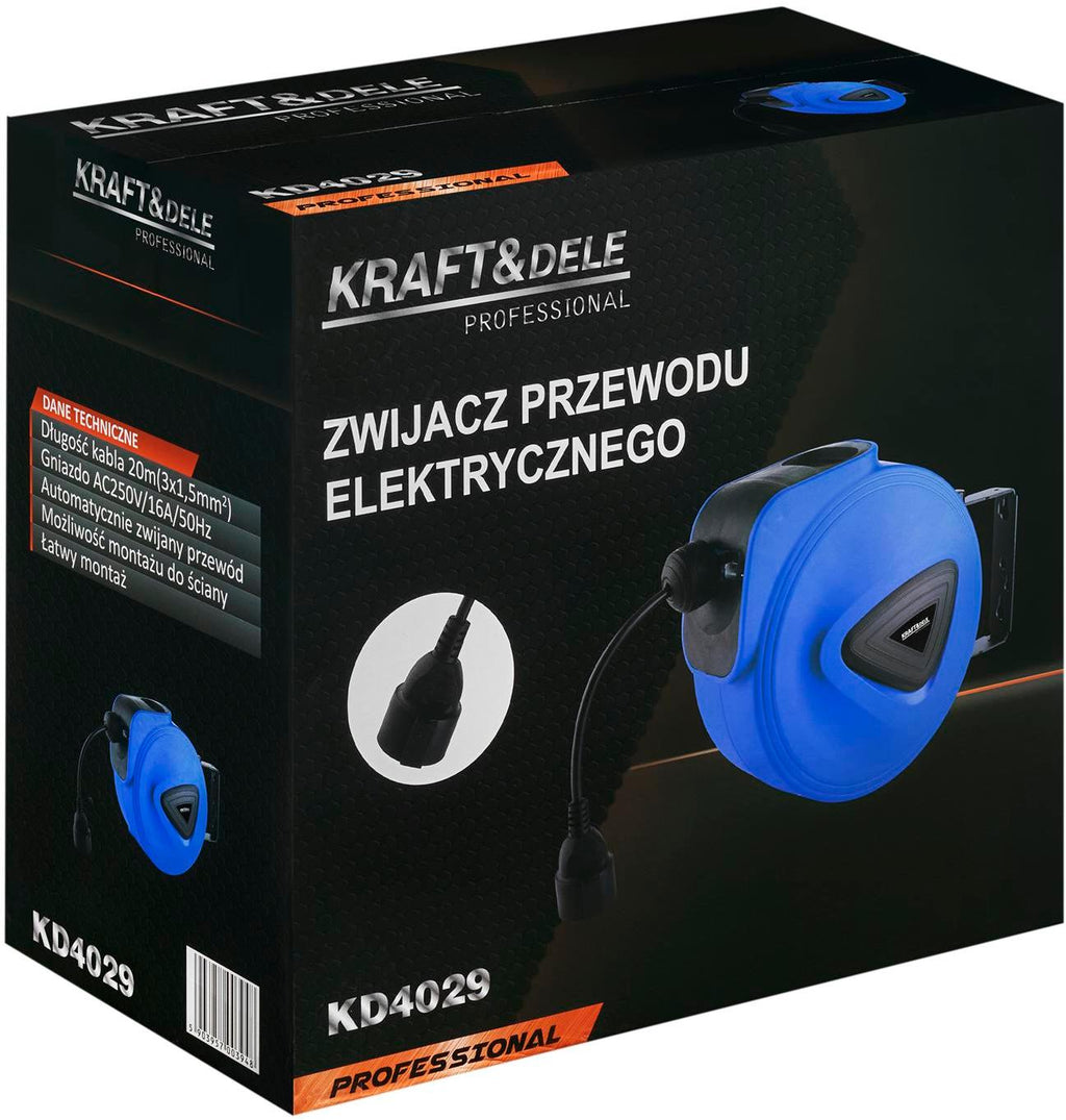 KRAFT&DELE automaatse tagasikerimisega kaablirull 20 m KD4029