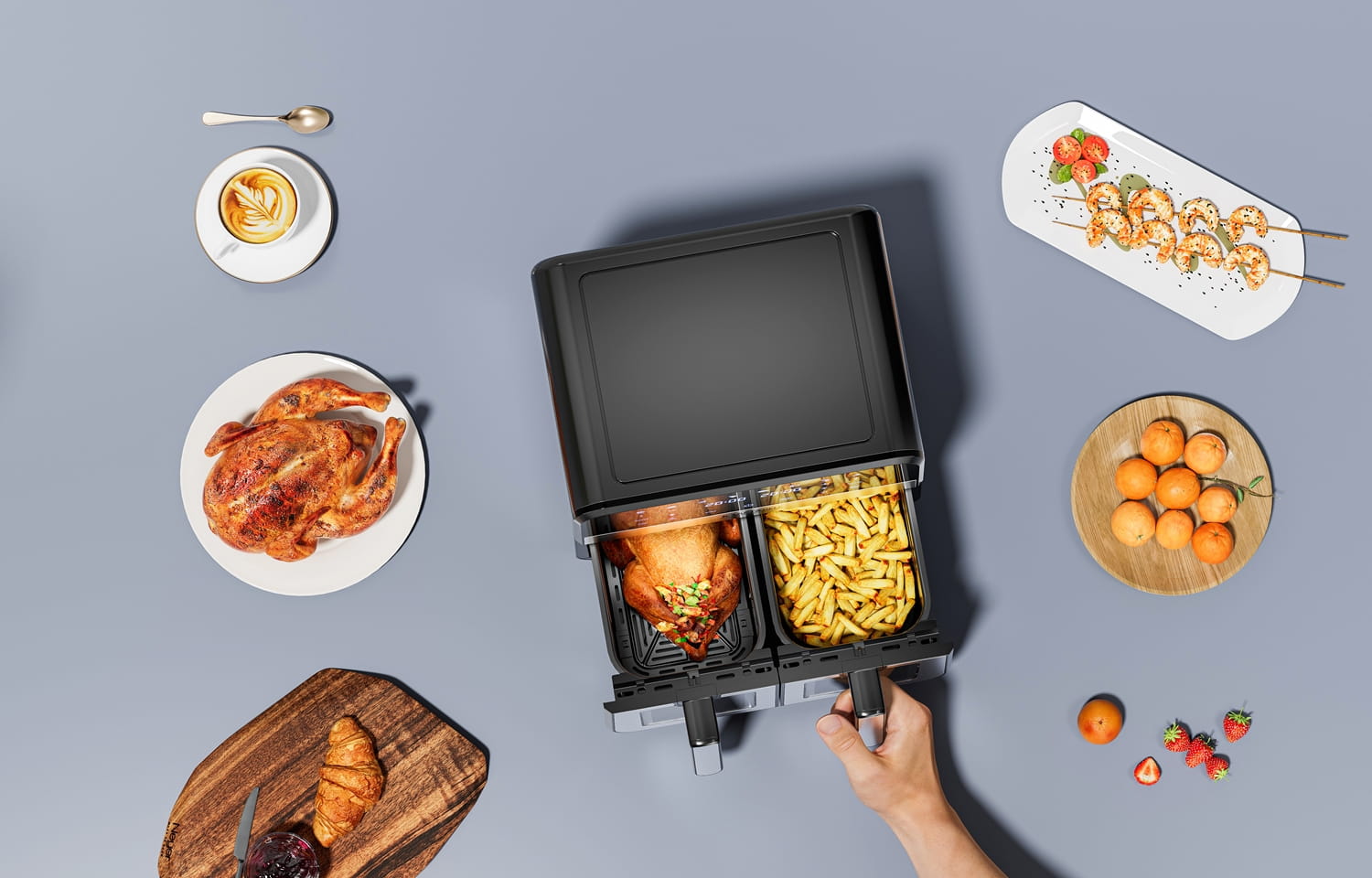 AIR FRYER 9L 2500W TWO CHAMBERS 4.5L + LCD KD4179