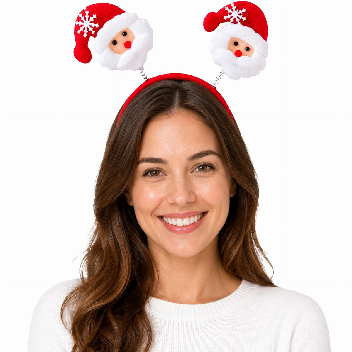 Red Santa Claus Christmas Headband with Spring