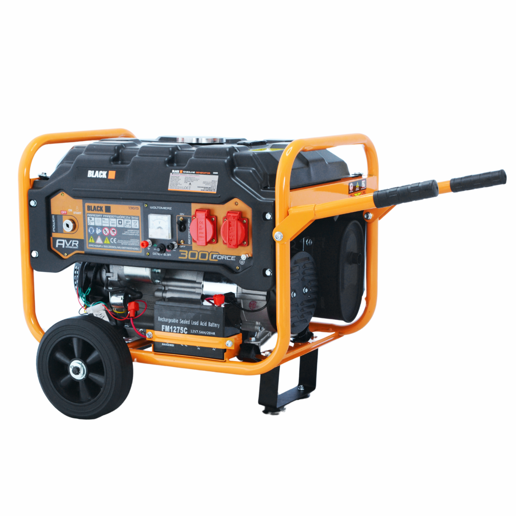 Generaatorikomplekt 3000W AVR 7HP 2x230V Must Elektriline Käivitus