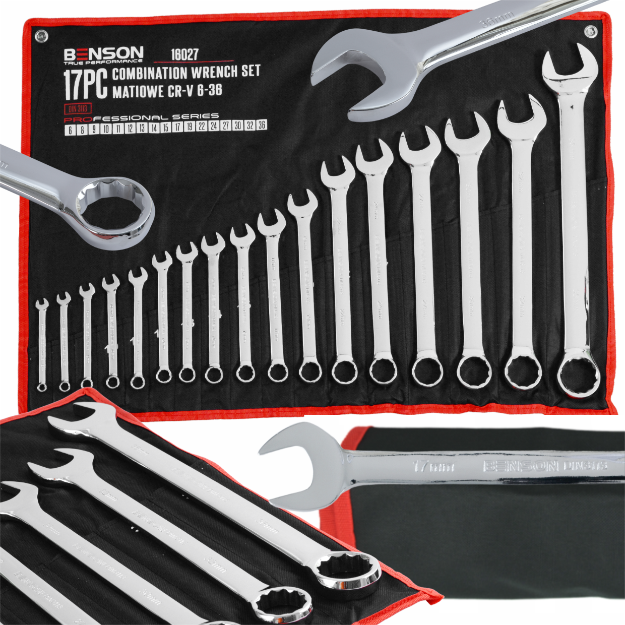 Benson by Black avatud otsaga lehtvõtmete komplekt, 6-36 mm, täielik 17 lehtvõtme komplekt