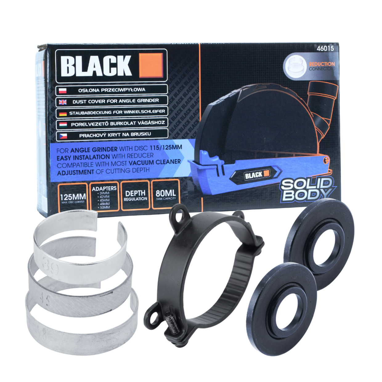 Tolmuärastuskatte 115/125 mm nurklihvmasinatele koos adapteritega