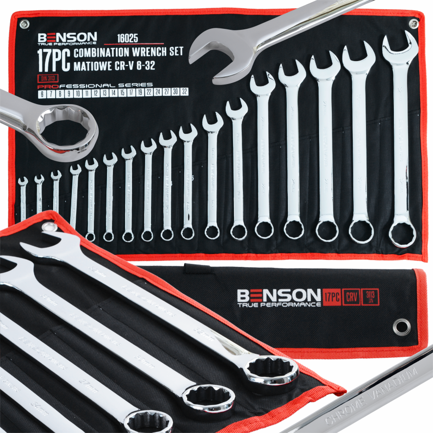 Benson by Black 17-osaline täielik mutrivõtmete komplekt, avatud ja rõngas, 6-32mm