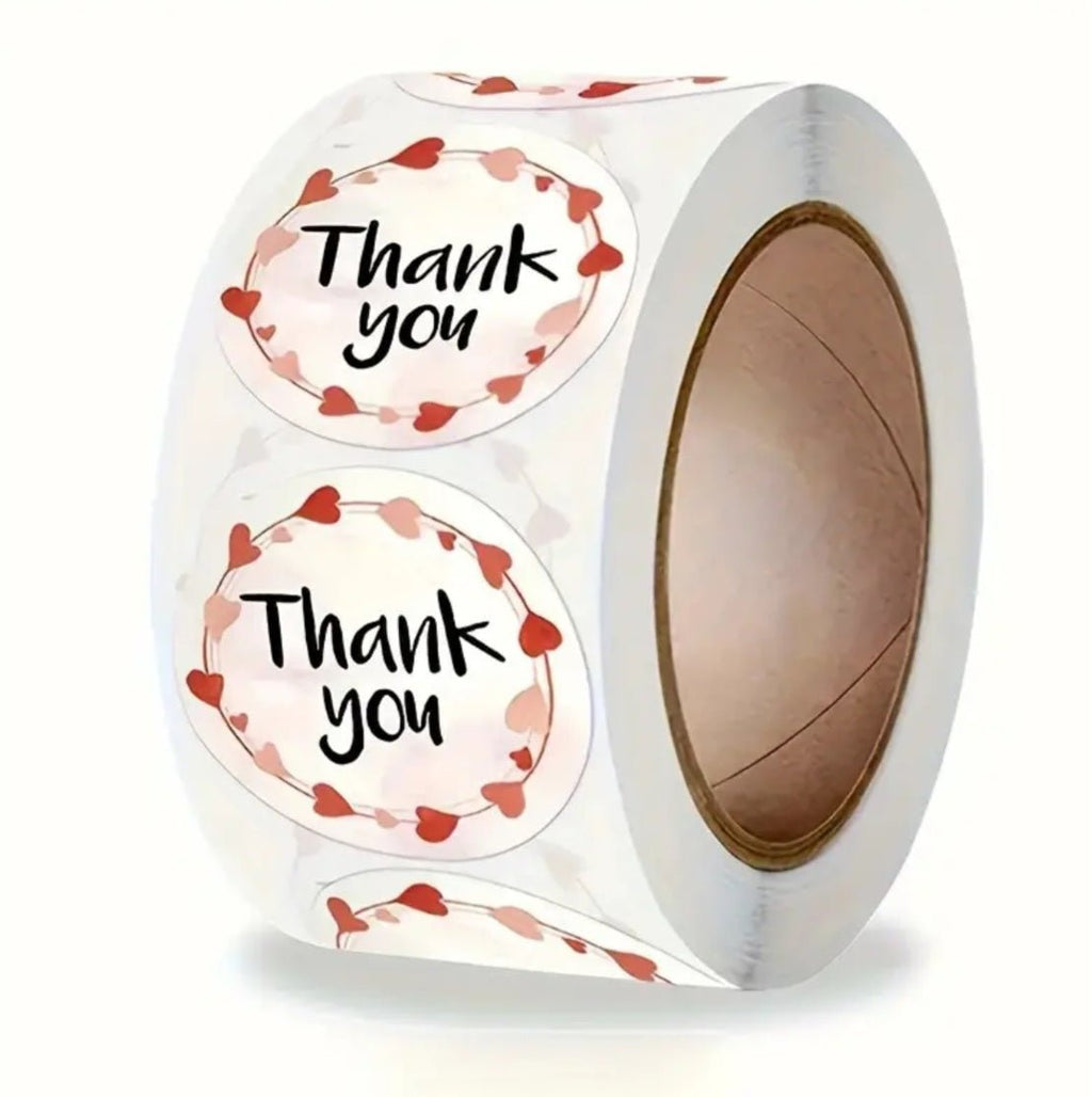 500 tk roosad südamekujulised "Aitäh" kleebised, läbimõõt 2,5 cm (500 tk)