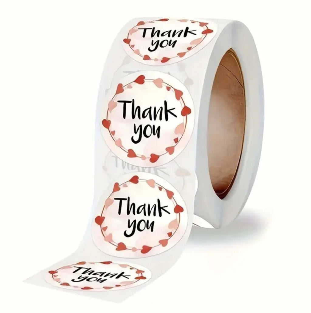 500 tk roosad südamekujulised "Aitäh" kleebised, läbimõõt 2,5 cm (500 tk)