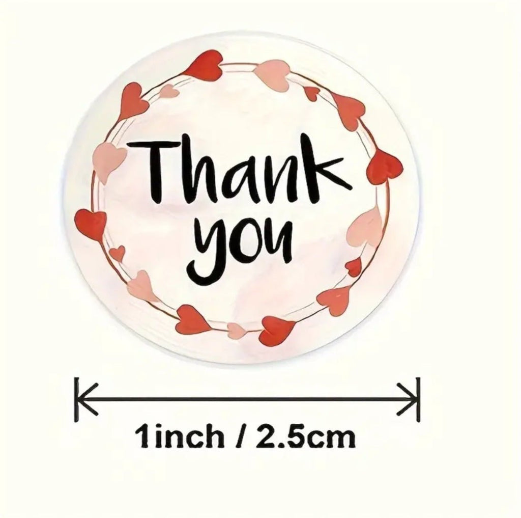 500 tk roosad südamekujulised "Aitäh" kleebised, läbimõõt 2,5 cm (500 tk)