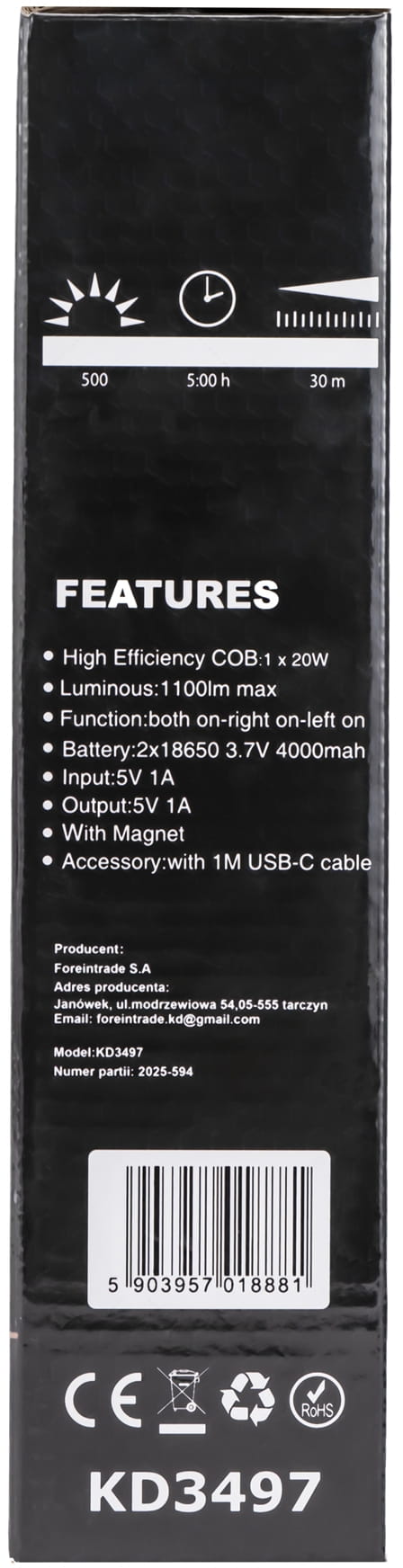 LED TÖÖKOJA TASKULAMP USB-C 1100LM 4000mAh KD3497