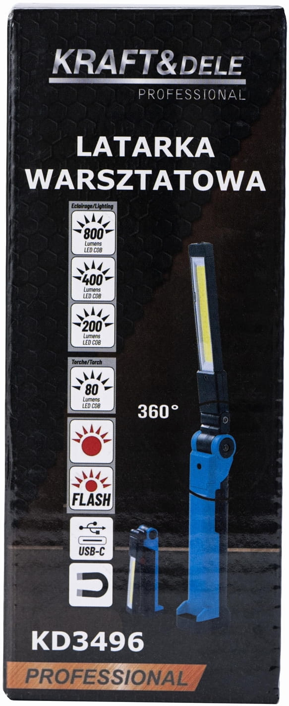 LED TÖÖKOJA TASKULAMP USB-C 200/400/800LM + HOIATUSVALGUS KD3496