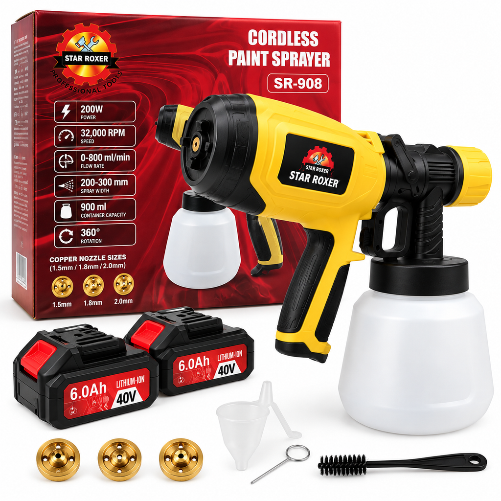 STAR ROXER SR-908 Cordless Paint Sprayer 200W 40V 6Ah – 900ml Spray Gun