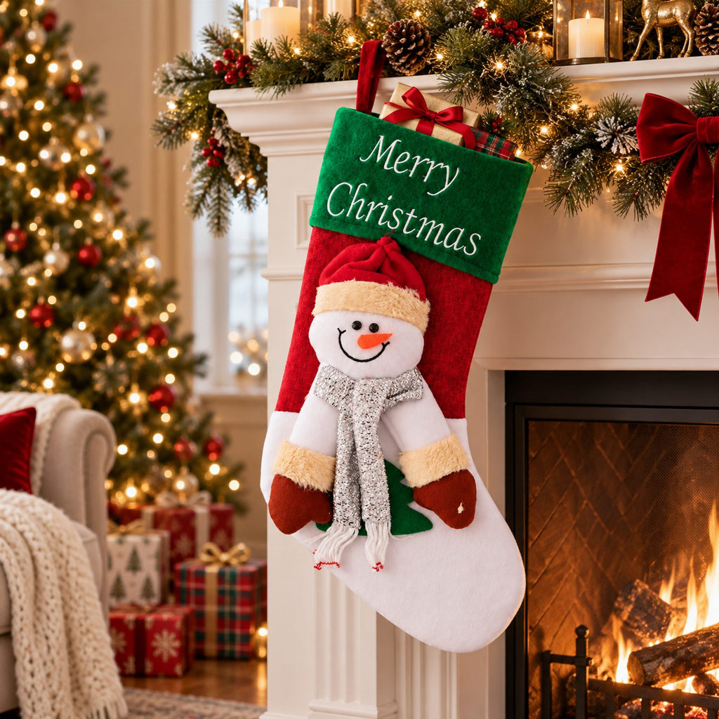Christmas Stocking Santa Boot with Snowman Bag 1 pc