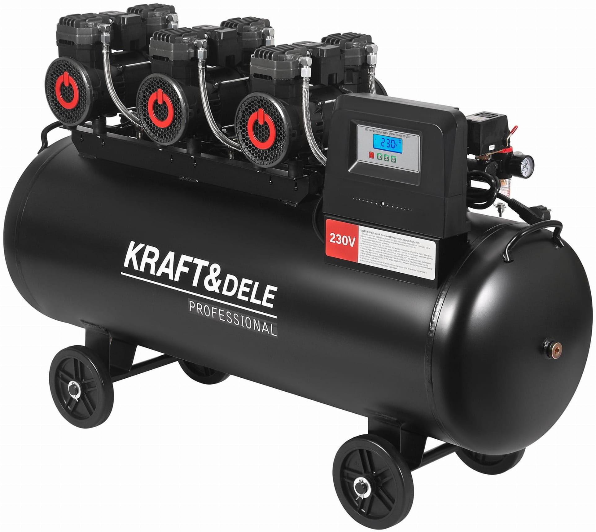 Oil-free compressor 200L 3x2200W + separator and glycerin-filled pressure gauge KD4084