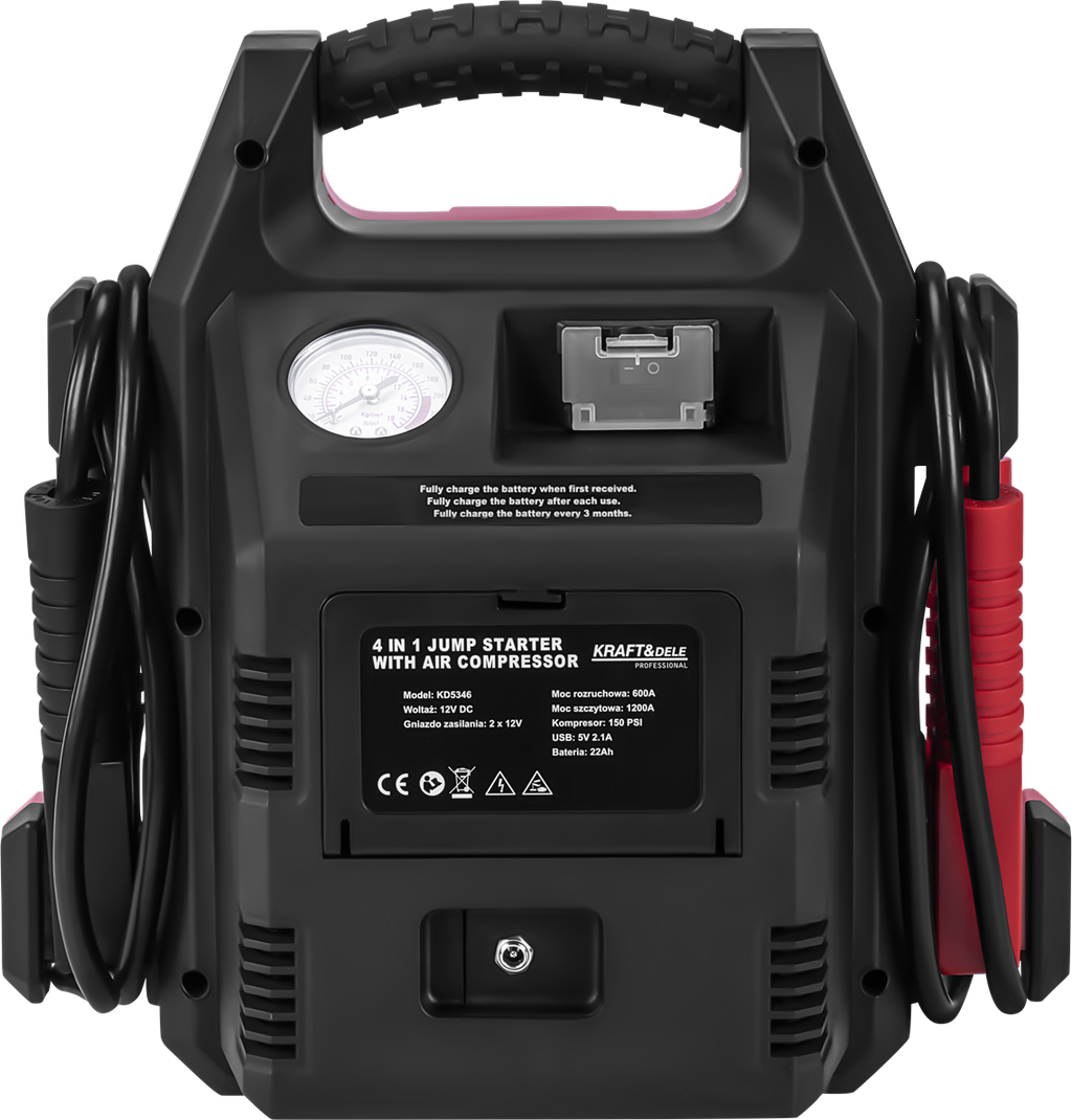 Käivitusseade 4in1 1200/600A 22Ah 12V + valgustus + kompressor KD5346