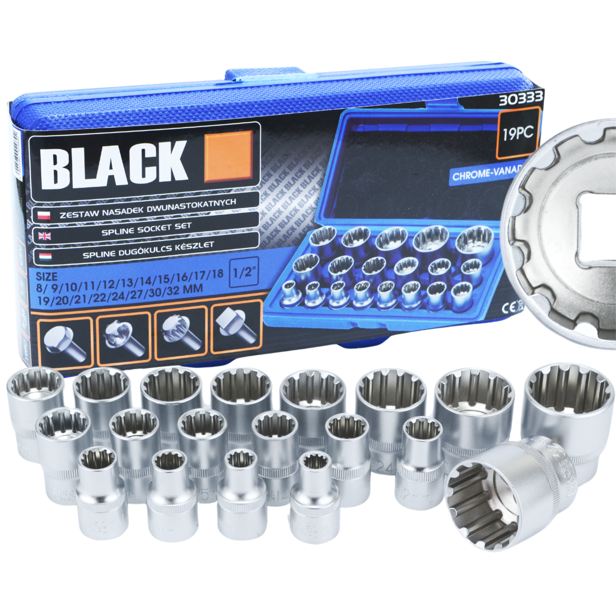 Set of 19 Spline Socket Wrenches 8-32 1/2" 30333