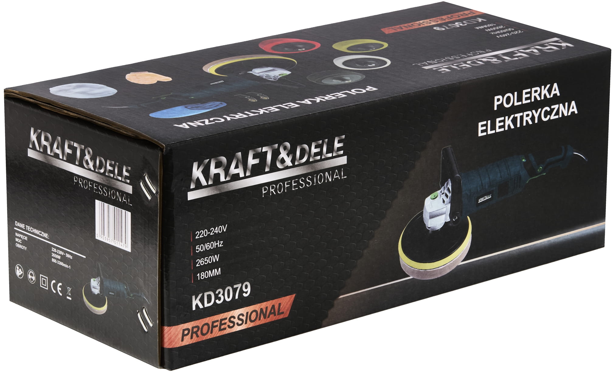 Electric polisher 2650W 180mm 800-3300 rpm XXL set KD3079 (D30)
