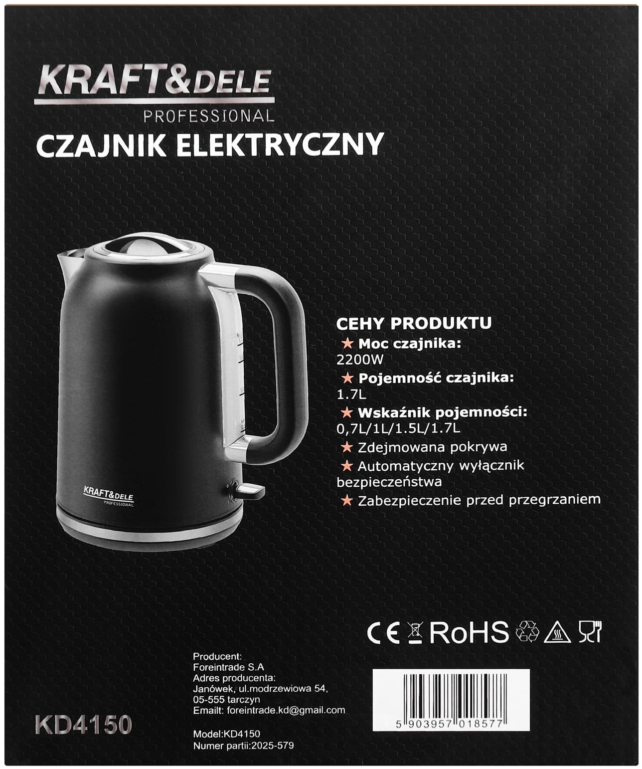 Elektriline veekeetja 2200W 1.7L KD4150