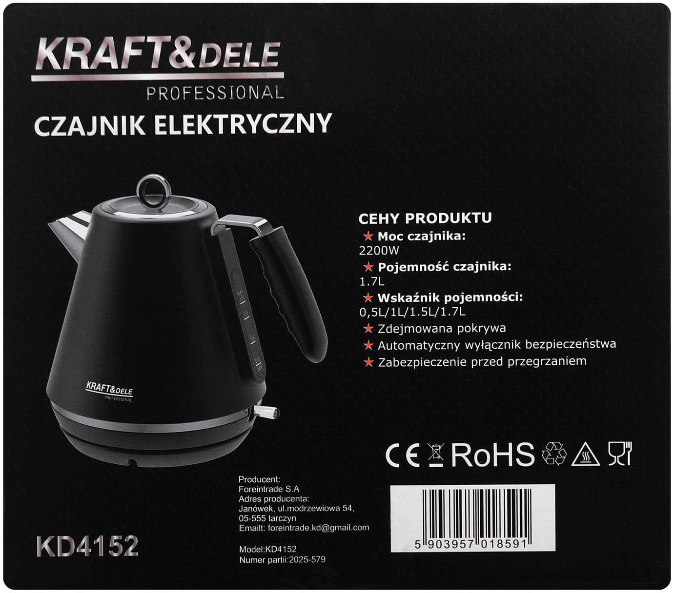 Elektriline veekeetja 2200W 1.7L KD4152