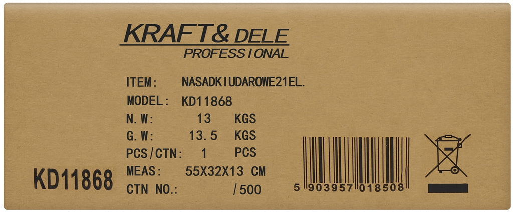 Käepide + pikendused + löökpadrunid 3/4" 21 tk KD11868