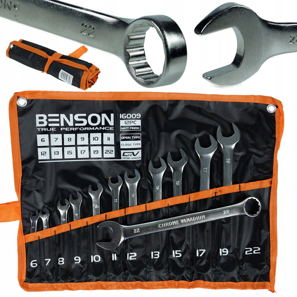 Set of 12 Combination Wrenches 6-22mm Flat Wrenches on Black Sheets