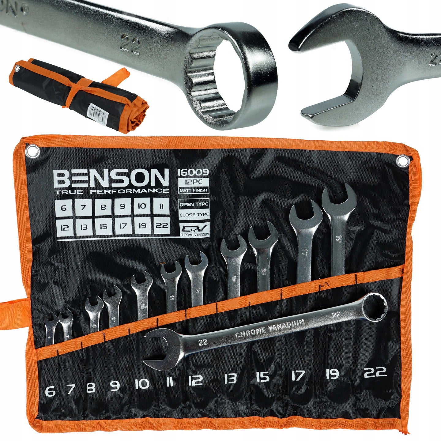 Set of 12 Combination Wrenches 6-22mm Flat Wrenches on Black Sheets
