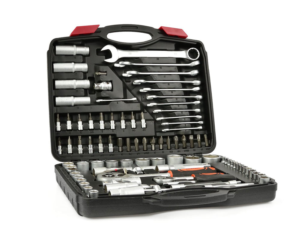 Socket Set with Ratchets, Adapters and Extensions, 1/2 and 1/4 in. Drive, 94 pcs