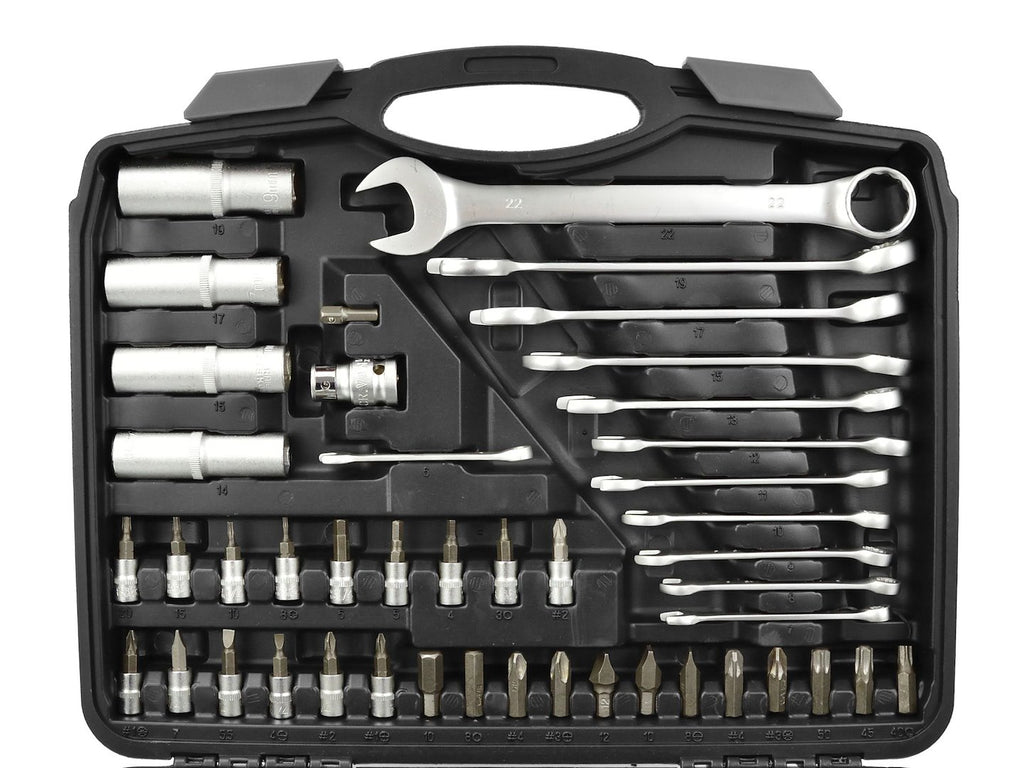 Socket Set with Ratchets, Adapters and Extensions, 1/2 and 1/4 in. Drive, 94 pcs