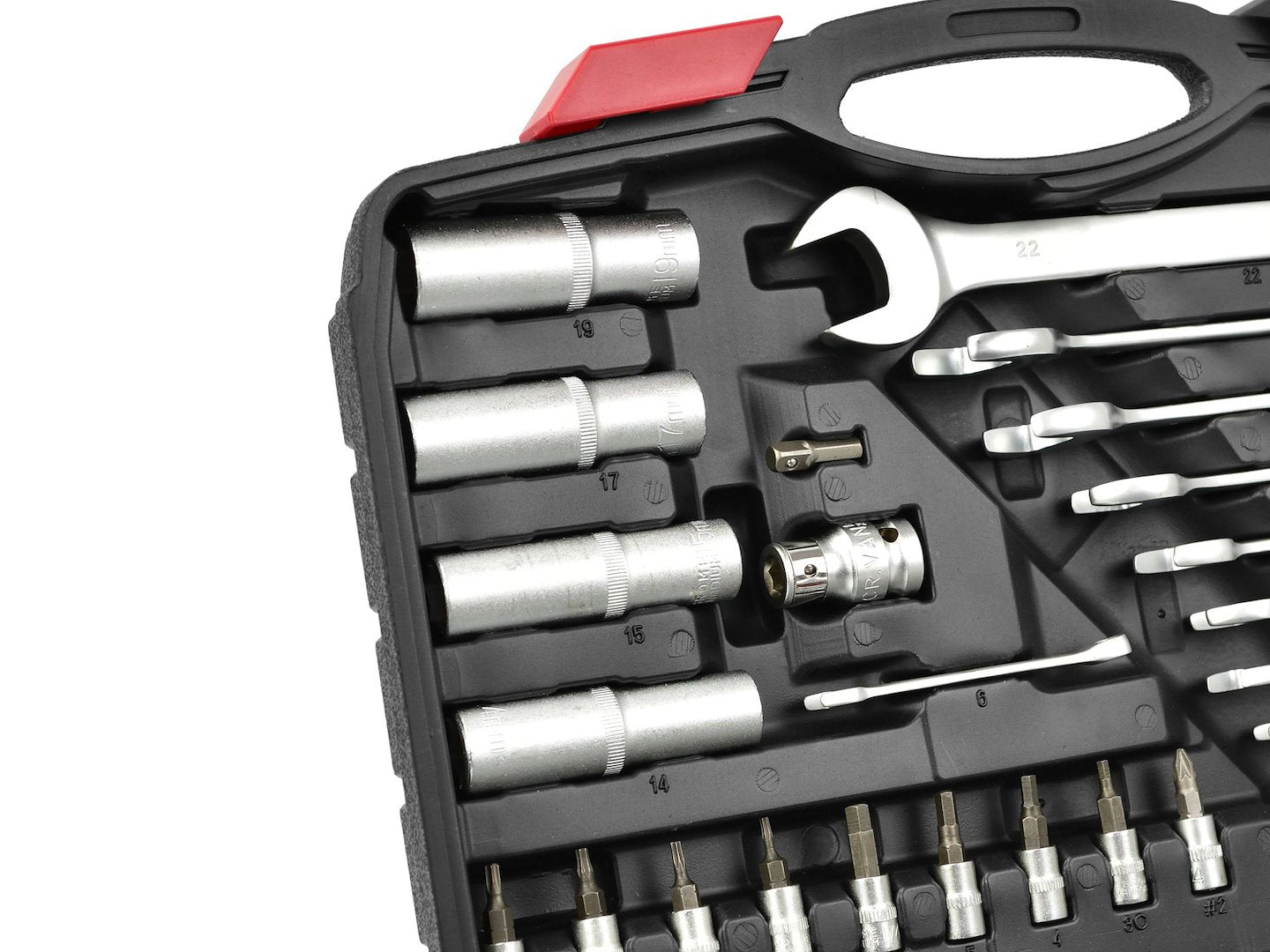 Socket Set with Ratchets, Adapters and Extensions, 1/2 and 1/4 in. Drive, 94 pcs
