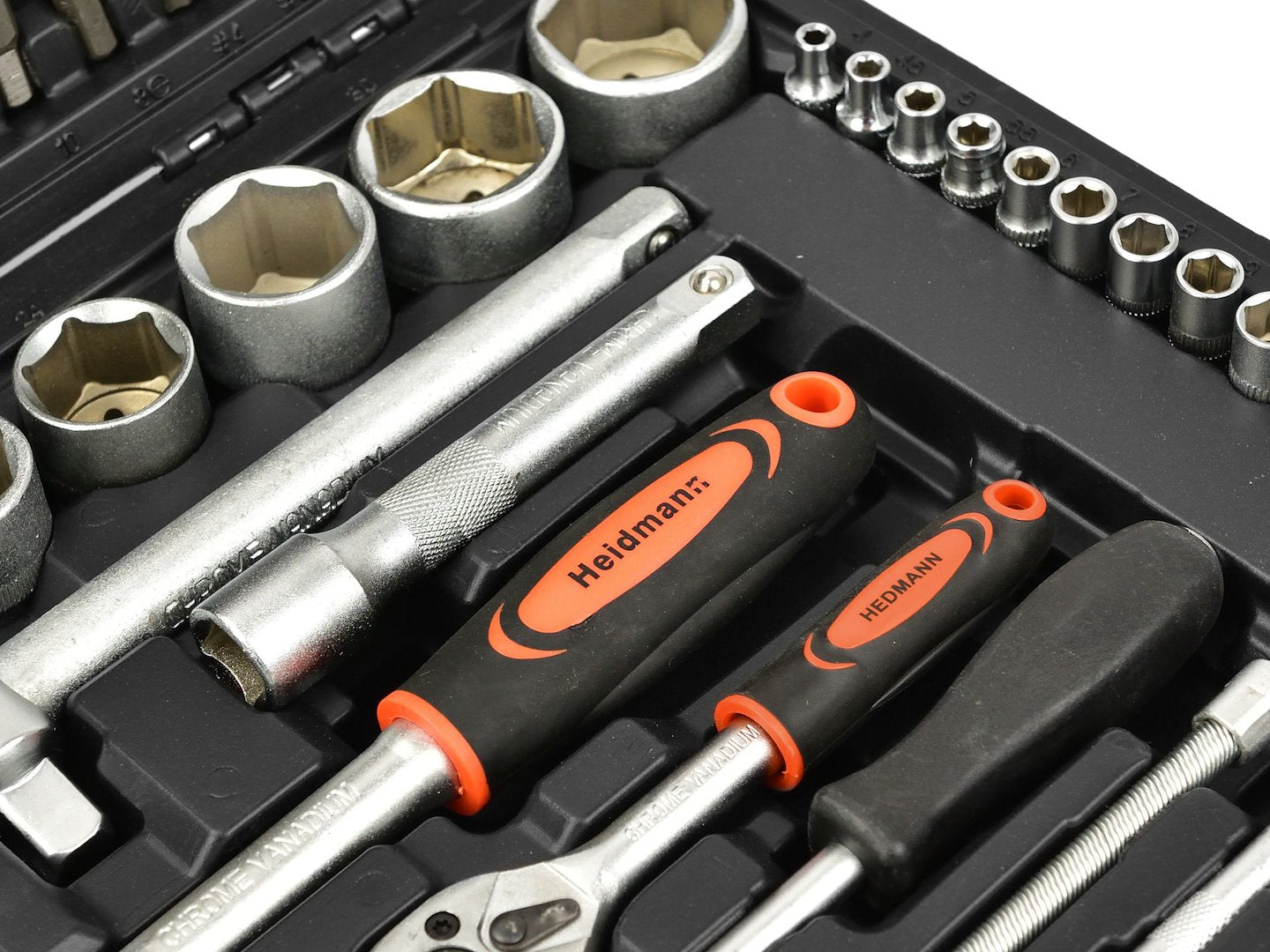 Socket Set with Ratchets, Adapters and Extensions, 1/2 and 1/4 in. Drive, 94 pcs