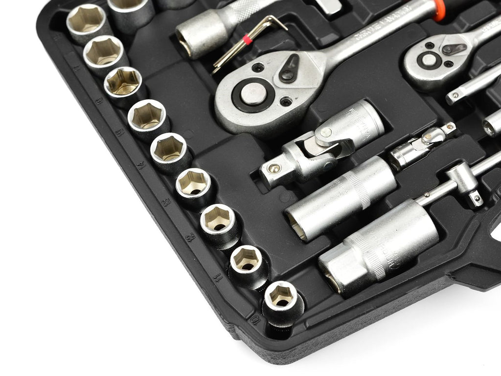 Socket Set with Ratchets, Adapters and Extensions, 1/2 and 1/4 in. Drive, 94 pcs