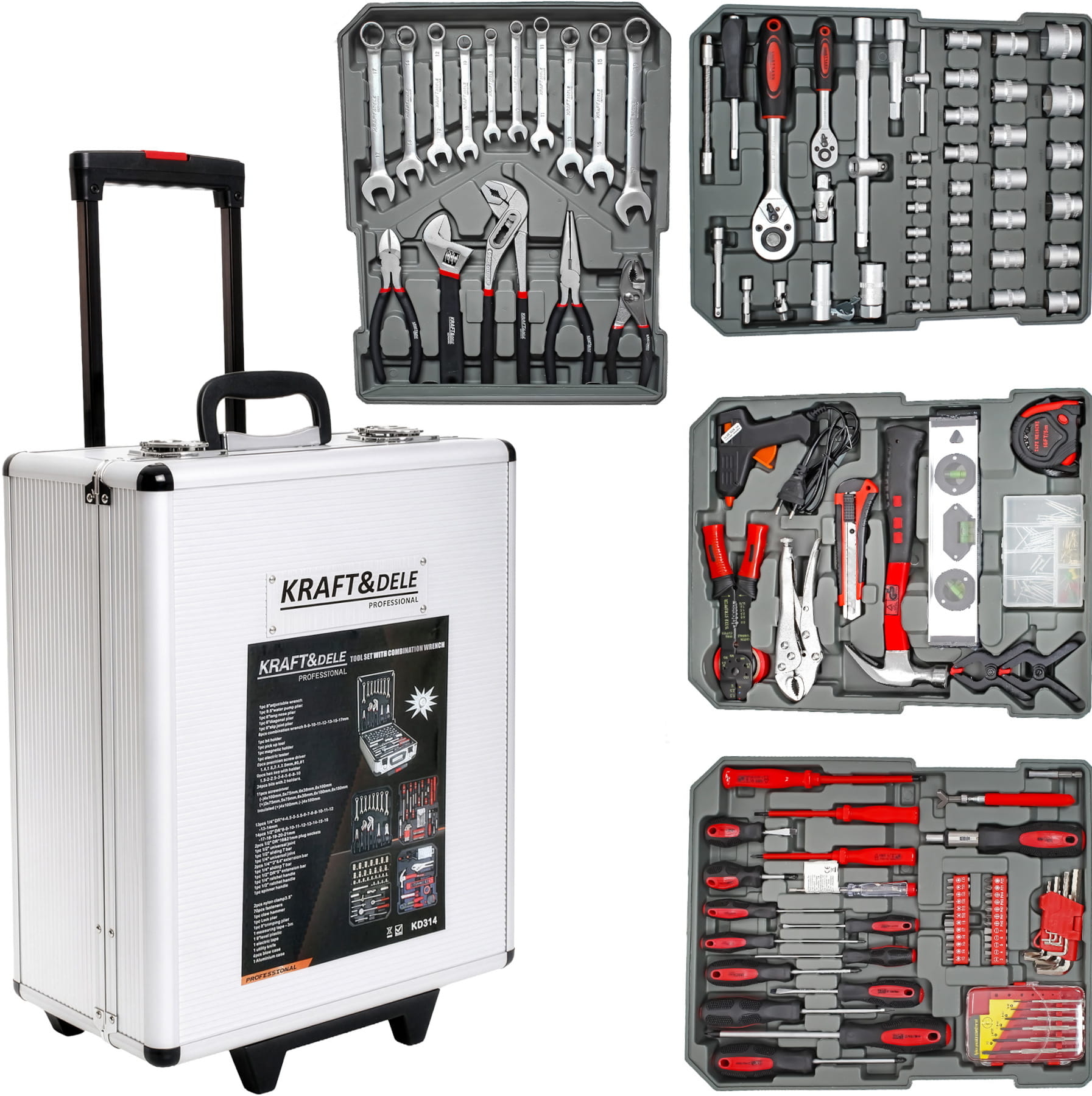 Mutrivõtmete komplekt 188 tk KD314 alumiiniumkohver (B36)