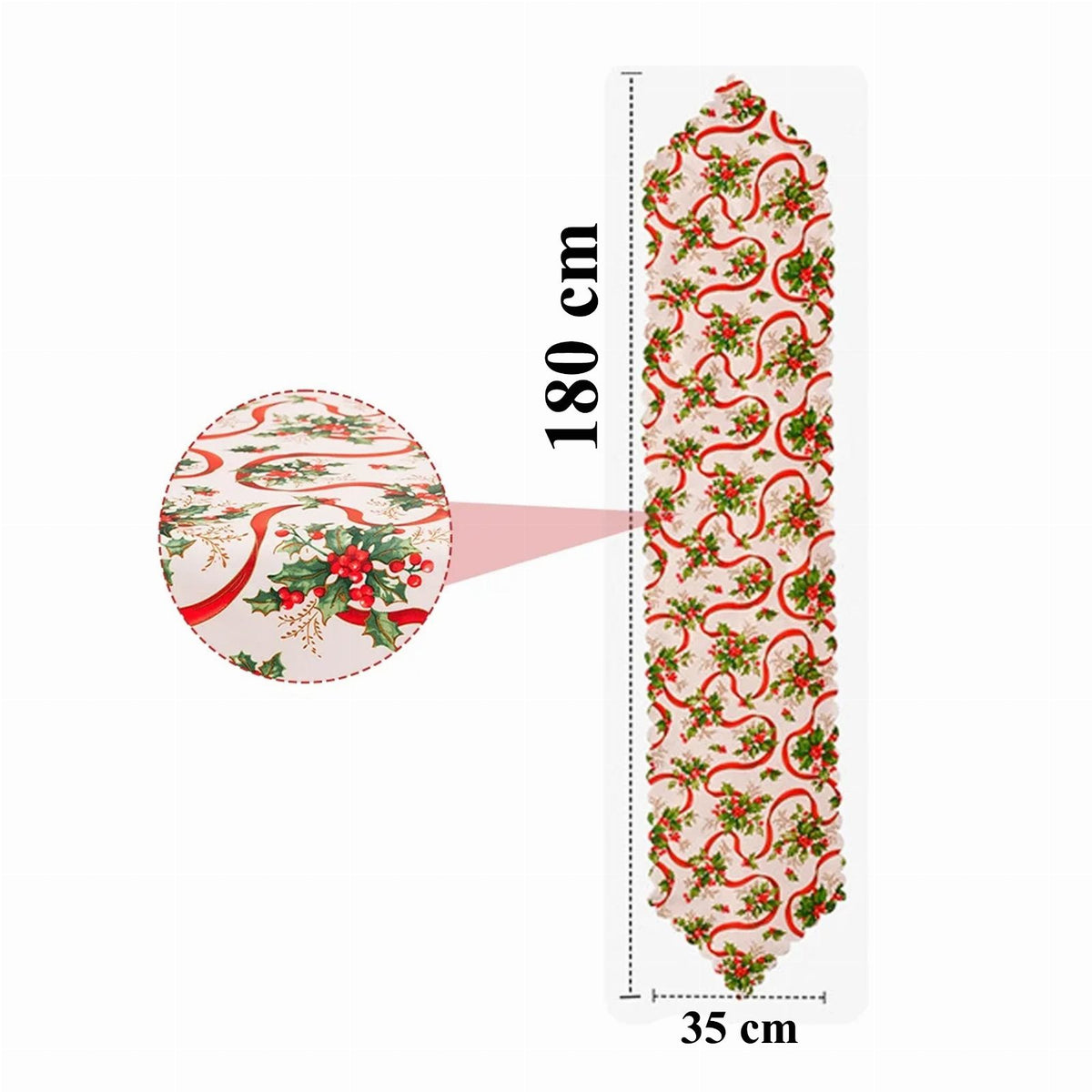 Valge jõuluteemaline lauajooksik 180 cm RC-K-2683