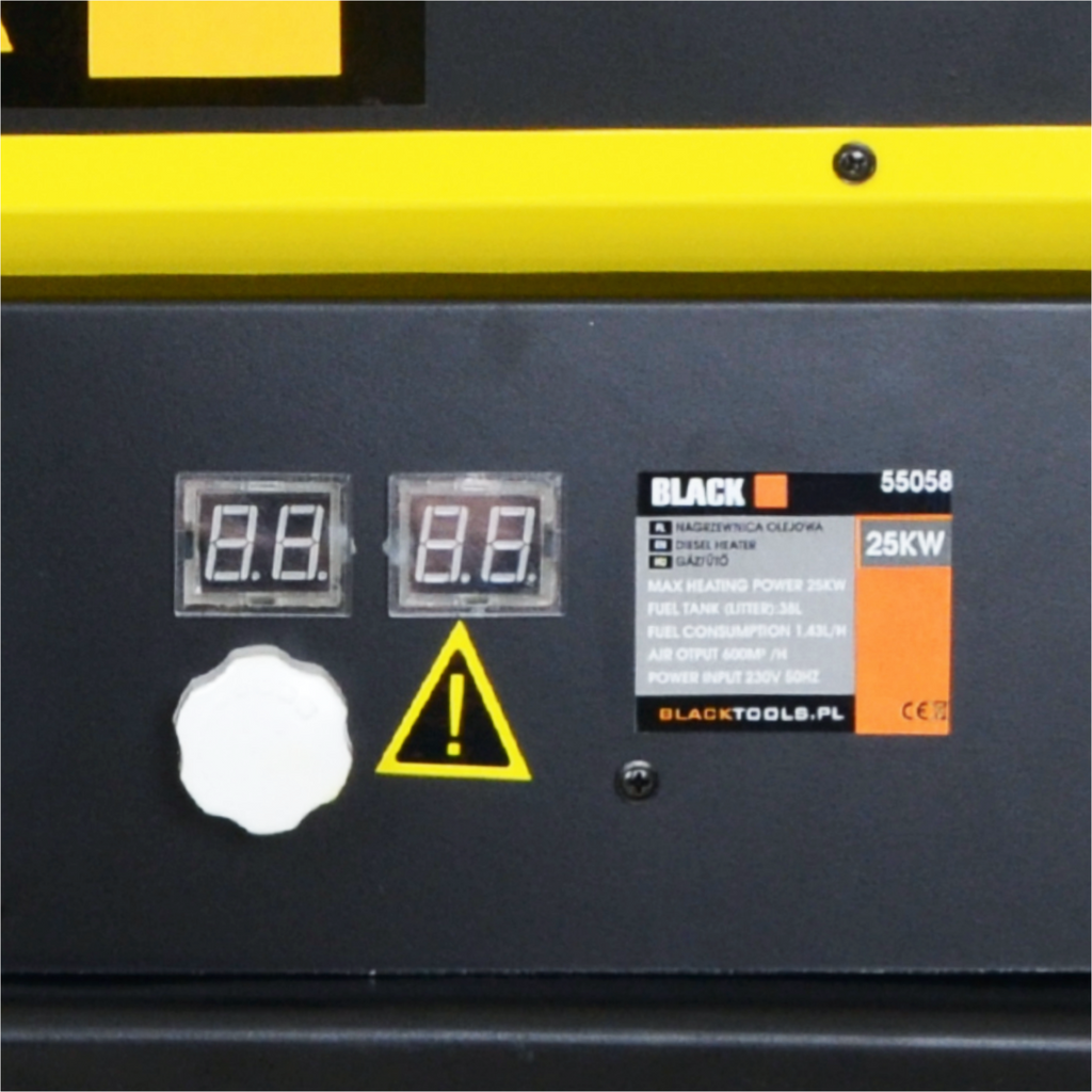 Black Tools 25 kW õlikütteseade korstna ja LCD-termostaadiga 55058