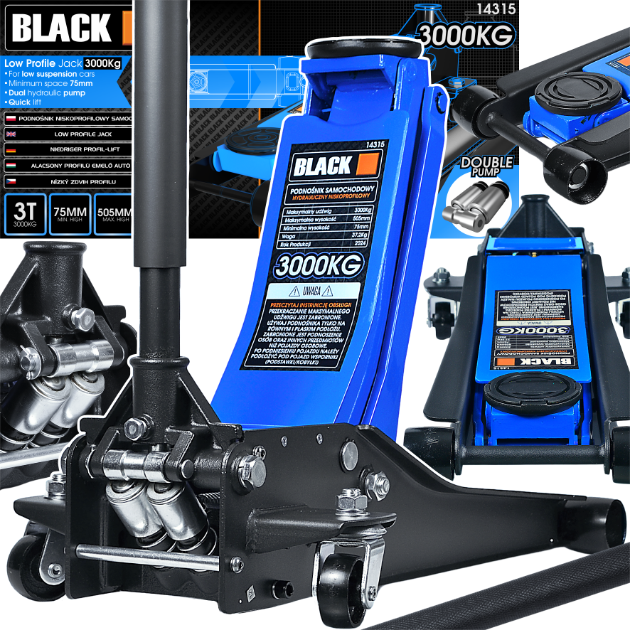 Frog 3T madala profiiliga kahekolviline hüdrauliline tungraud 505mm 37kg Black