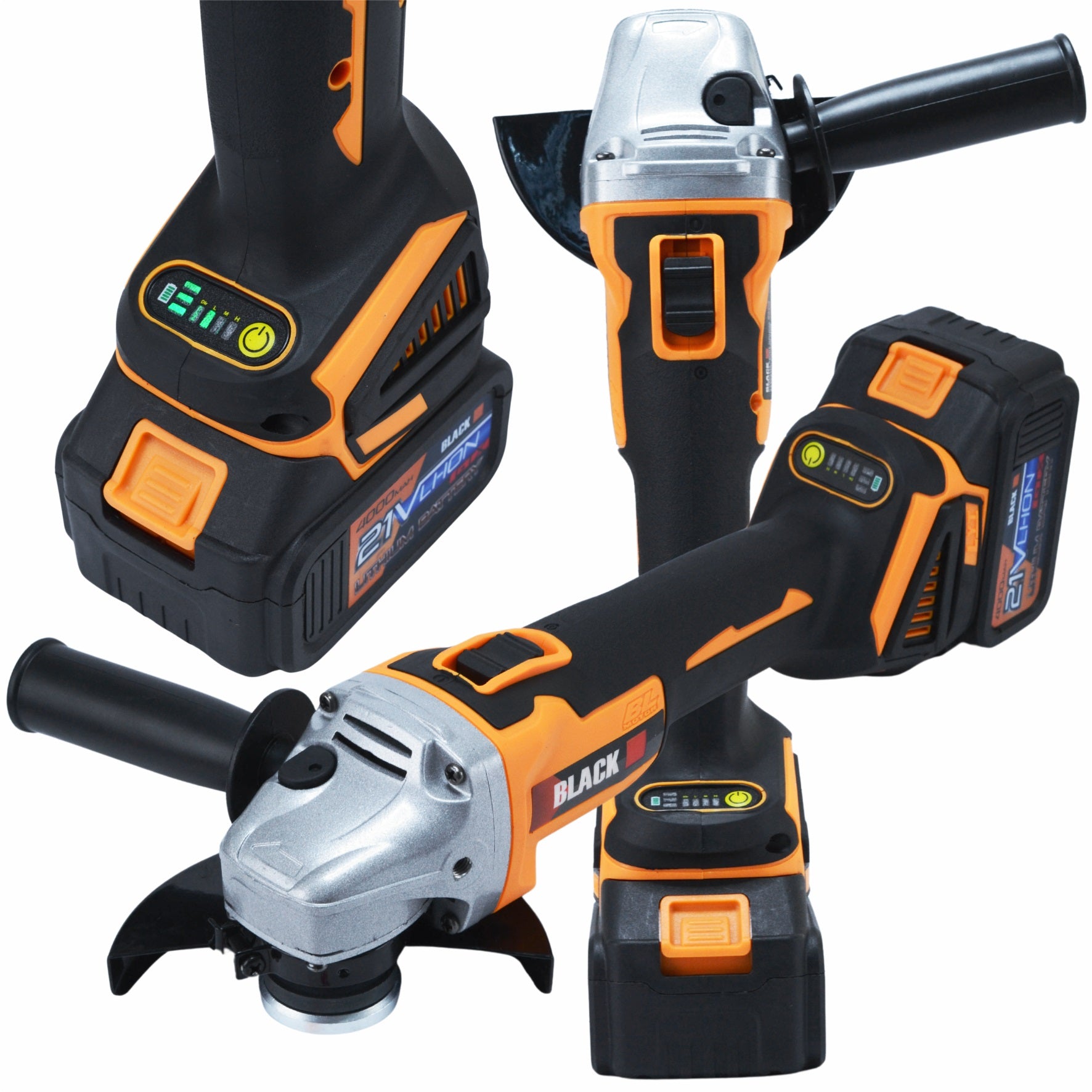 Cordless Tool Set 21V 2-in-1 Grinder and Impact Drill-Driver with 2x 4Ah Batteries, Black