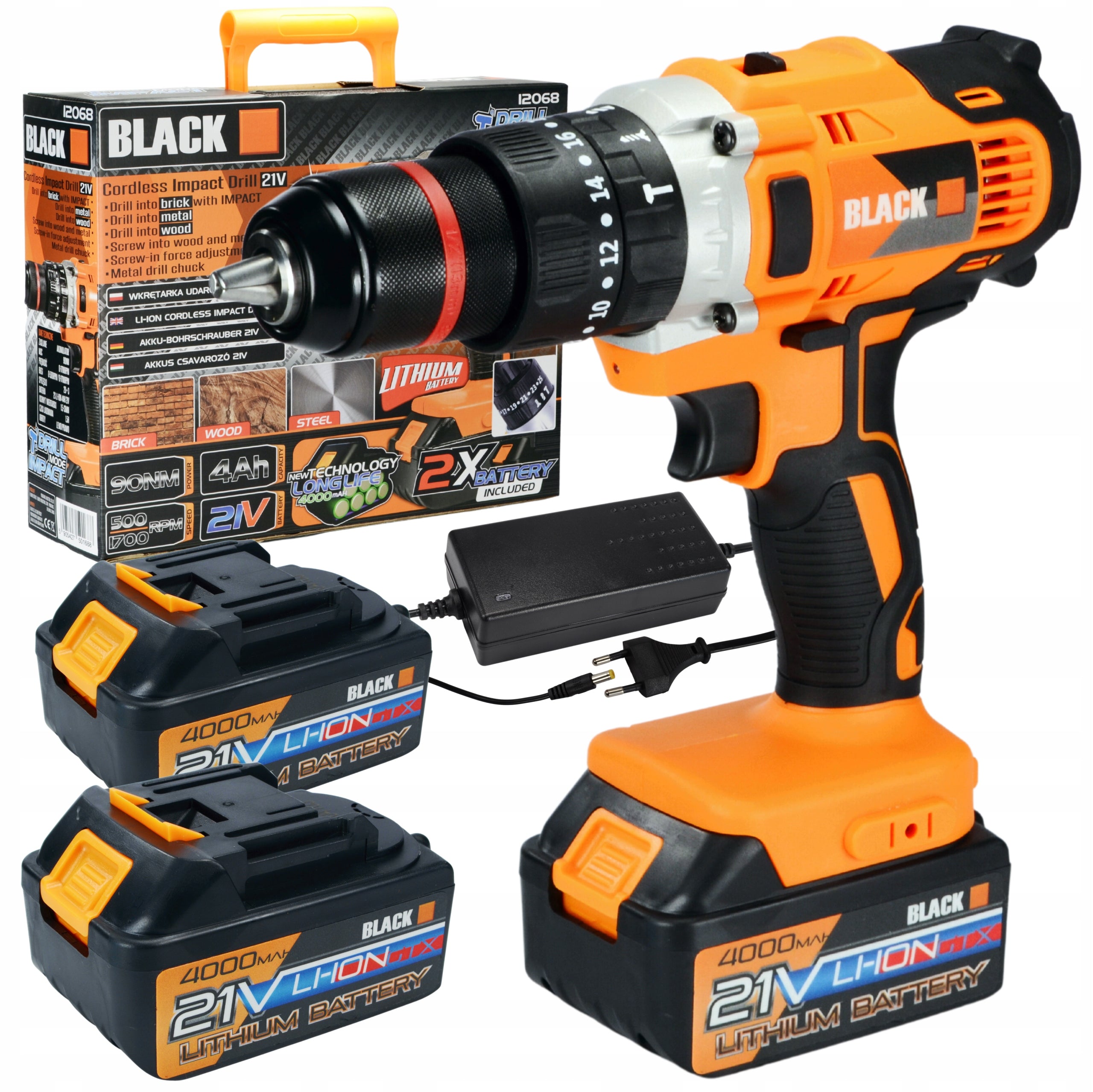 21V juhtmeta löökpuur-kruvikeeraja 2x 4Ah Li-Ion akuga