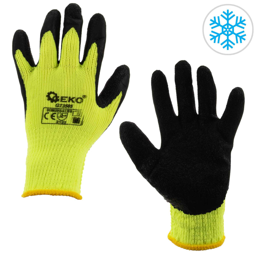 Acrylic liner, crinkle latex-coated winter glove, green, size 10 – Pack of 12