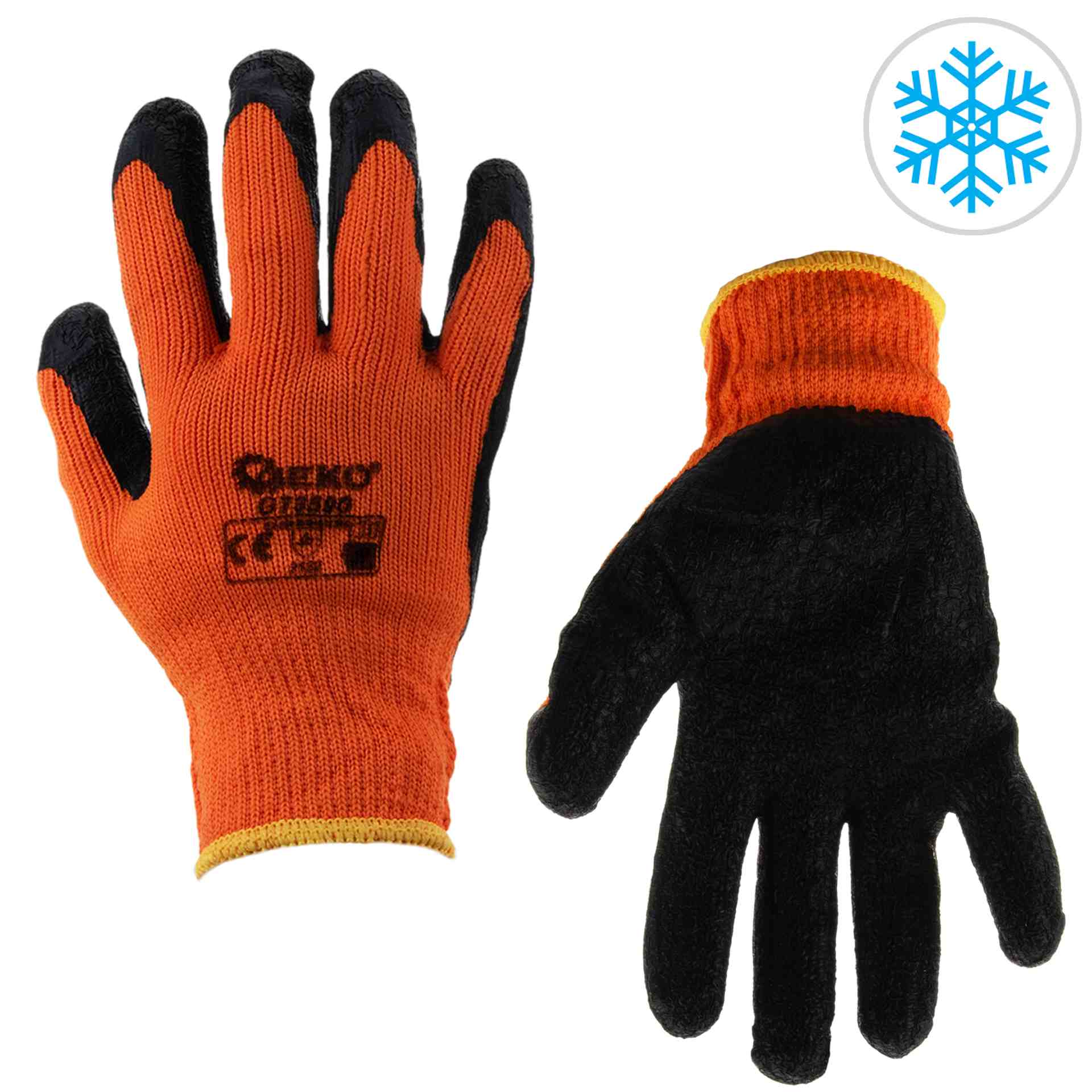 Acrylic-liner crinkle latex-coated glove for winter ORANGE size: 8 – Pack of 12