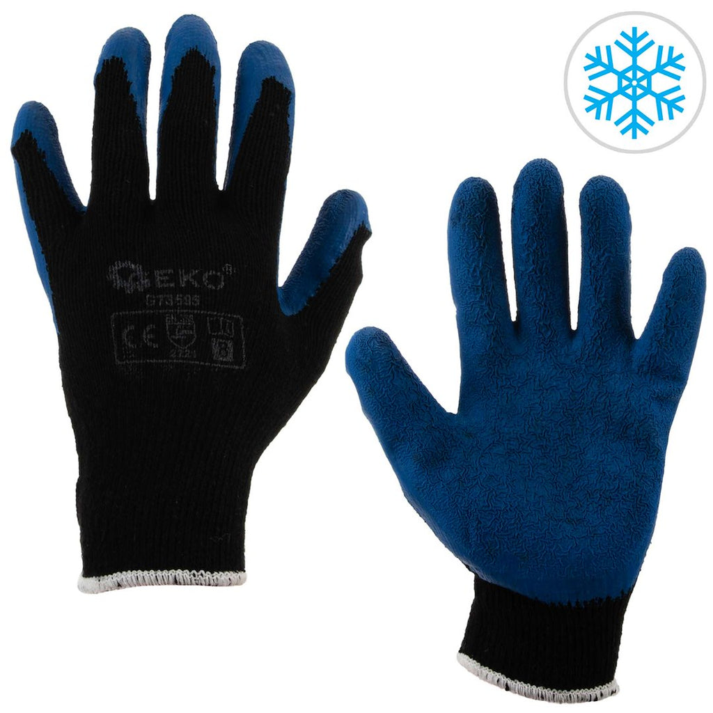 Crinkle latex-coated glove with acrylic liner for winter — blue, size 8 – Pack of 12