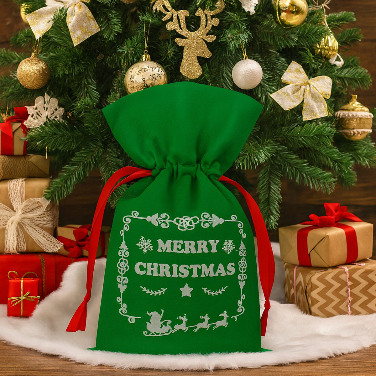 Set of 8 Decorative Holiday Gift Bags with Ribbon 8 pcs