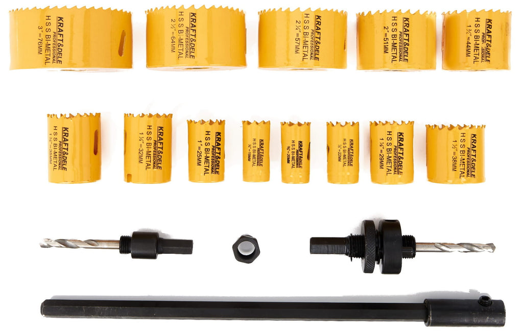SET OF HOLE SAWS FOR WOOD AND METAL 17pcs. 19-76mm + adapter KD10758