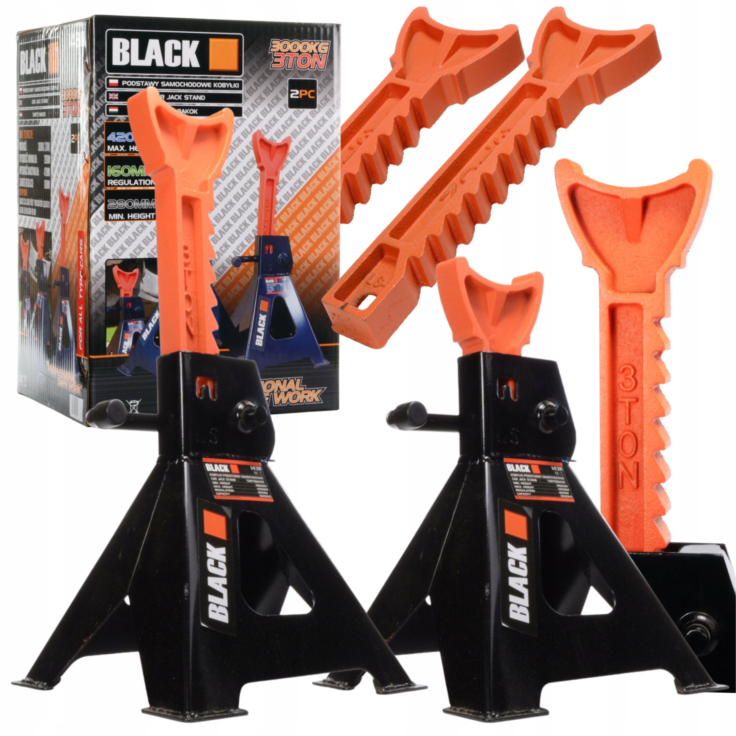 Workshop Jack Stand Bases 3 Ton 3000kg Adjustable 2-Piece Set Black