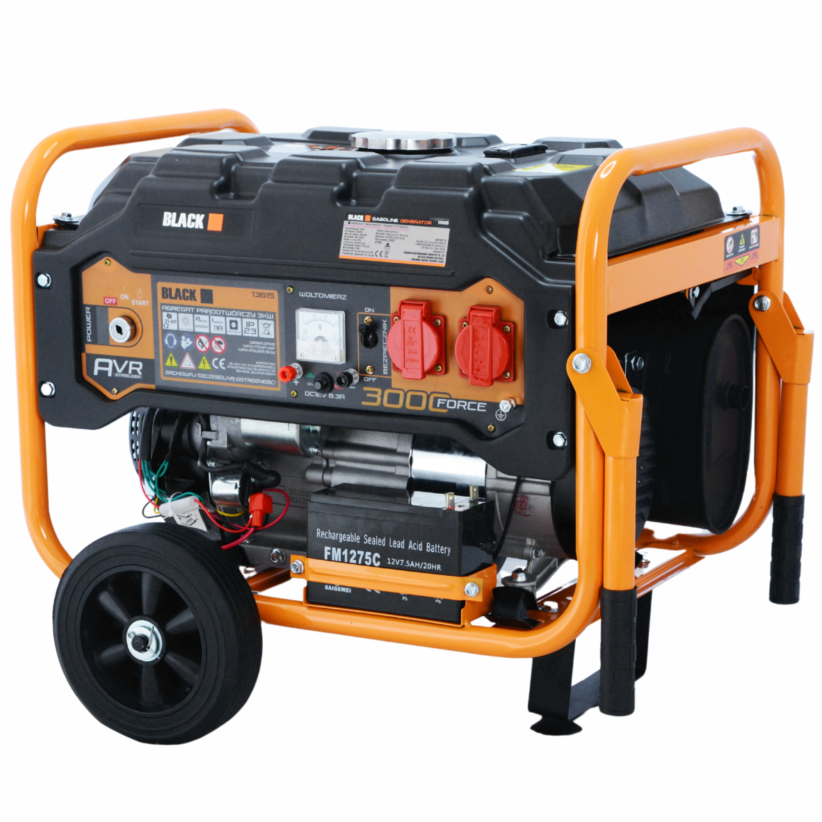 Generaatorikomplekt 3000W AVR 7HP 2x230V Must Elektriline Käivitus