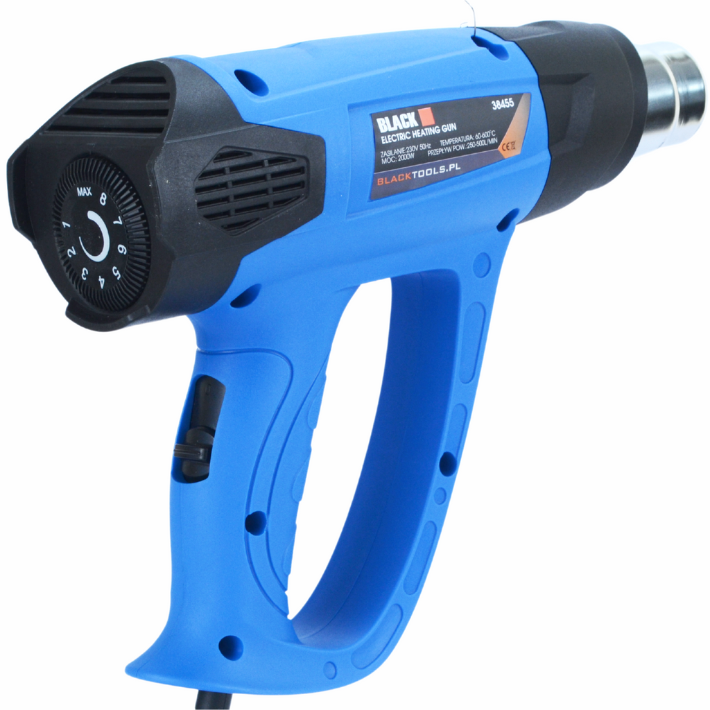 Võimas elektriline kuumapuhur sujuva temperatuuri reguleerimisega 60-600°C, 2 kiirust ja 4 otsikut