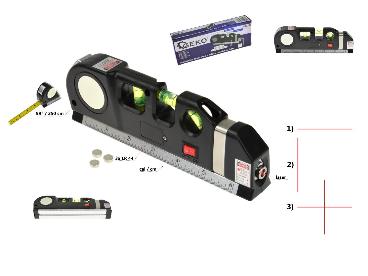 Multipurpose Laser Level with 2.5 m Measuring Tape Ruler