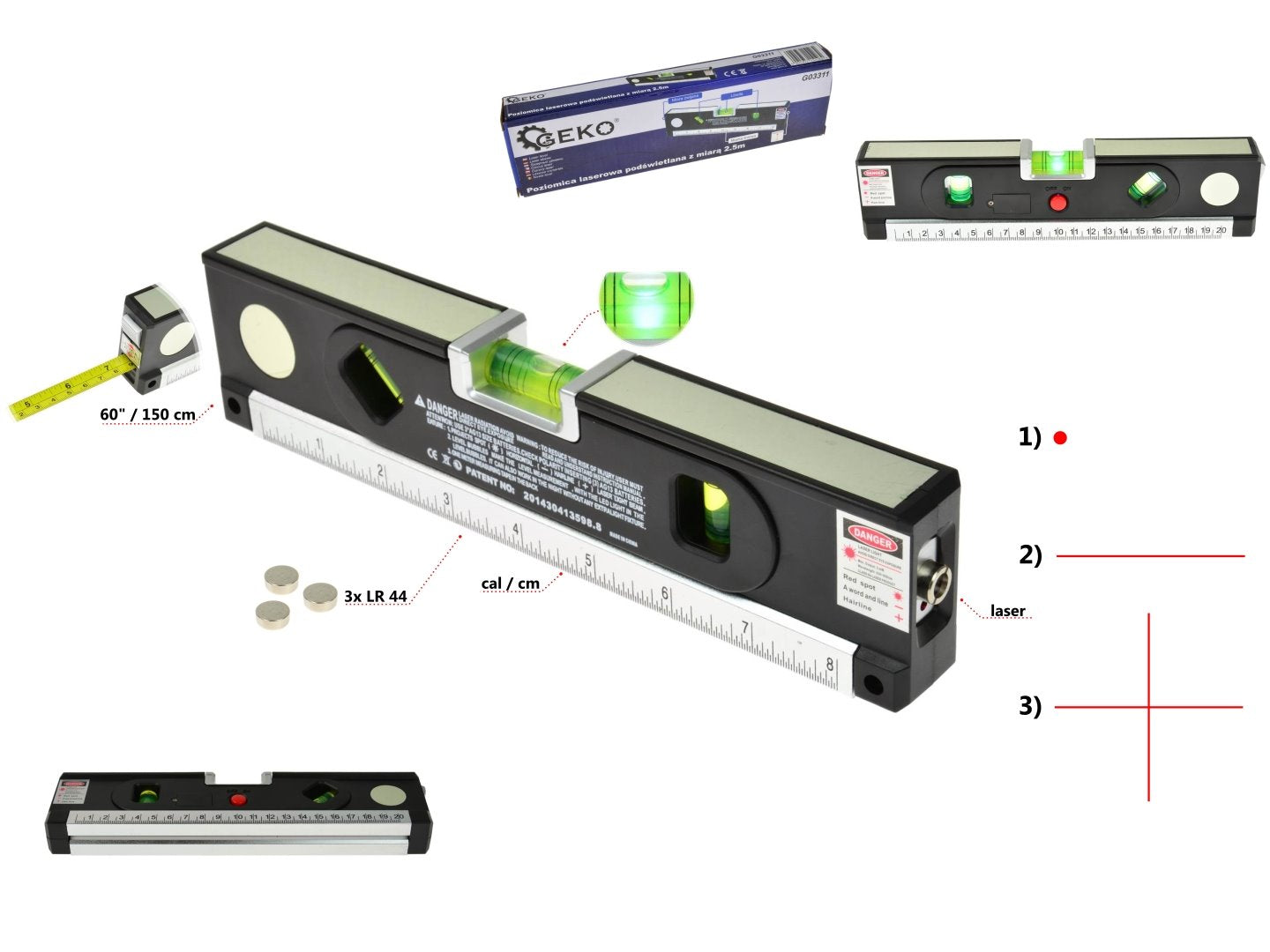 Multipurpose Laser Level with 1.5m Measuring Tape Ruler