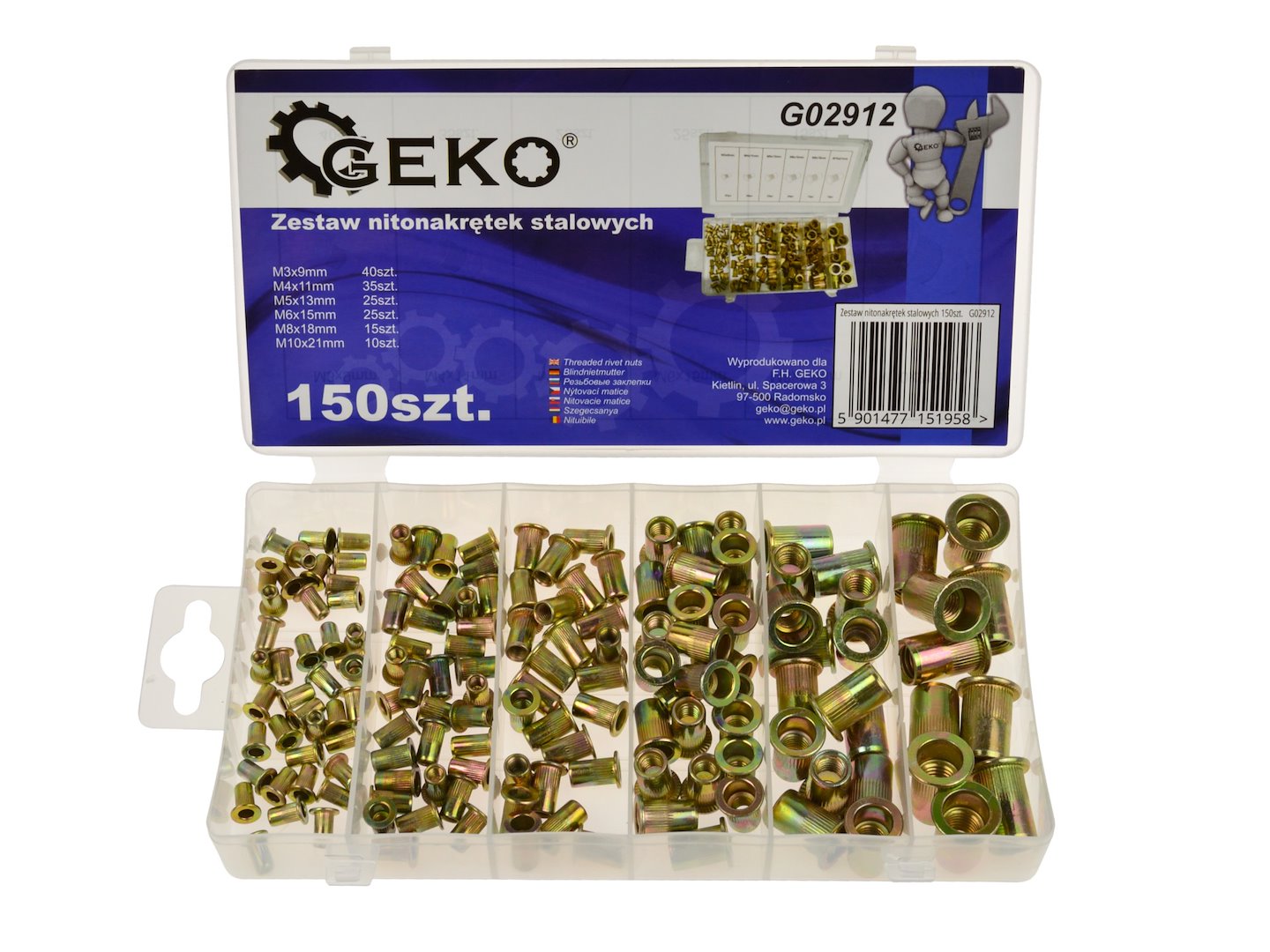 Steel Rivet Nuts Assortment, 150 pc