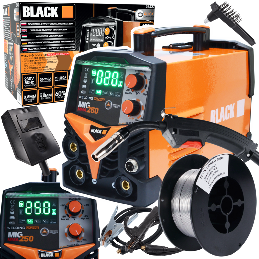 MIGOMAT MIG FCAW MMA 250A Flux Taustvalgustusega Black Komplekt Keevitusmasin