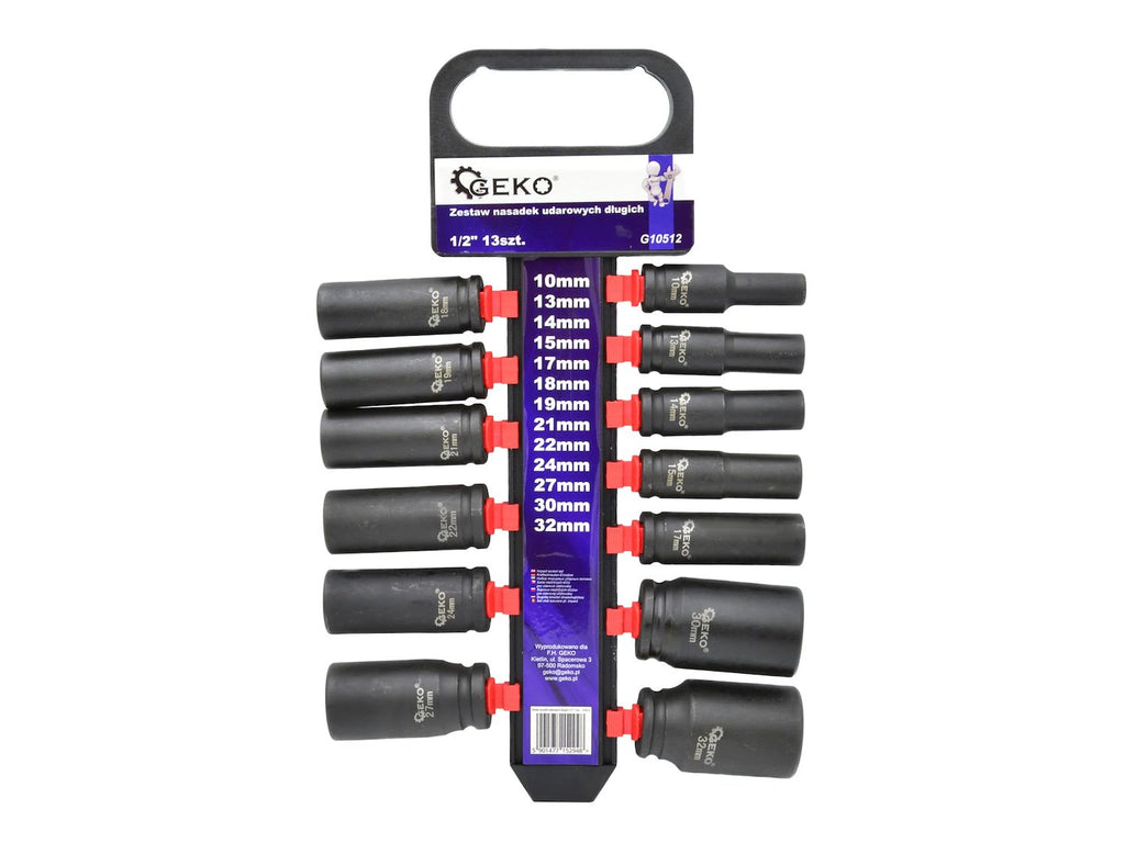 Long Impact Sockets Set 1/2" 10-32 mm (13 pcs)