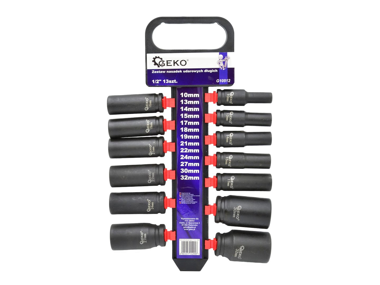 Long Impact Sockets Set 1/2" 10-32 mm (13 pcs)