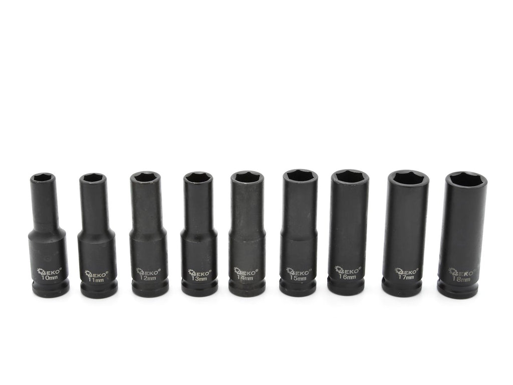Long Impact Sockets Set 1/2" 10-32 mm (16 pcs)