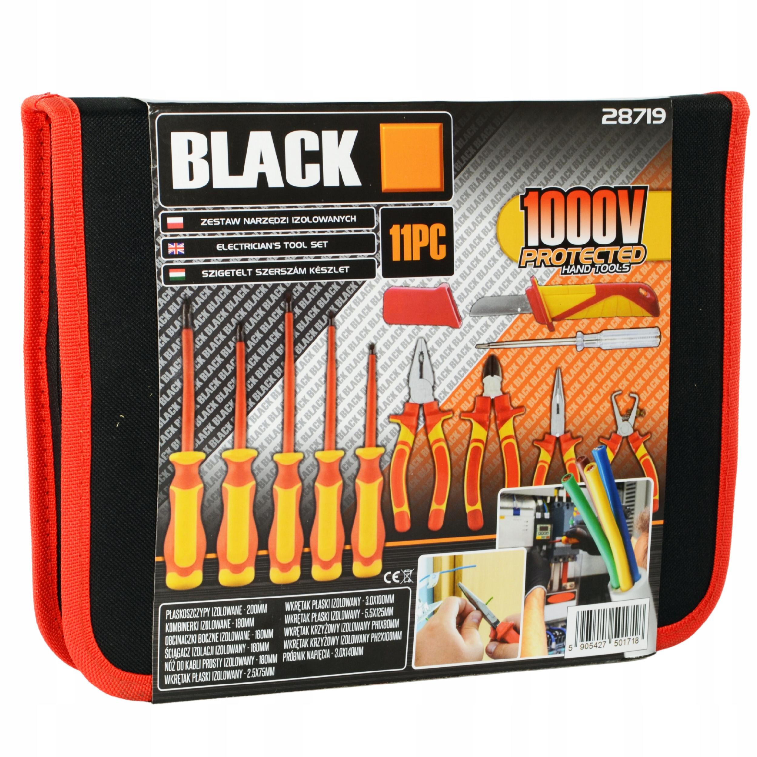 MEGA SET OF 11 INSULATED 1000V TOOLS AND SCREWDRIVERS FOR ELECTRICIANS, BLACK